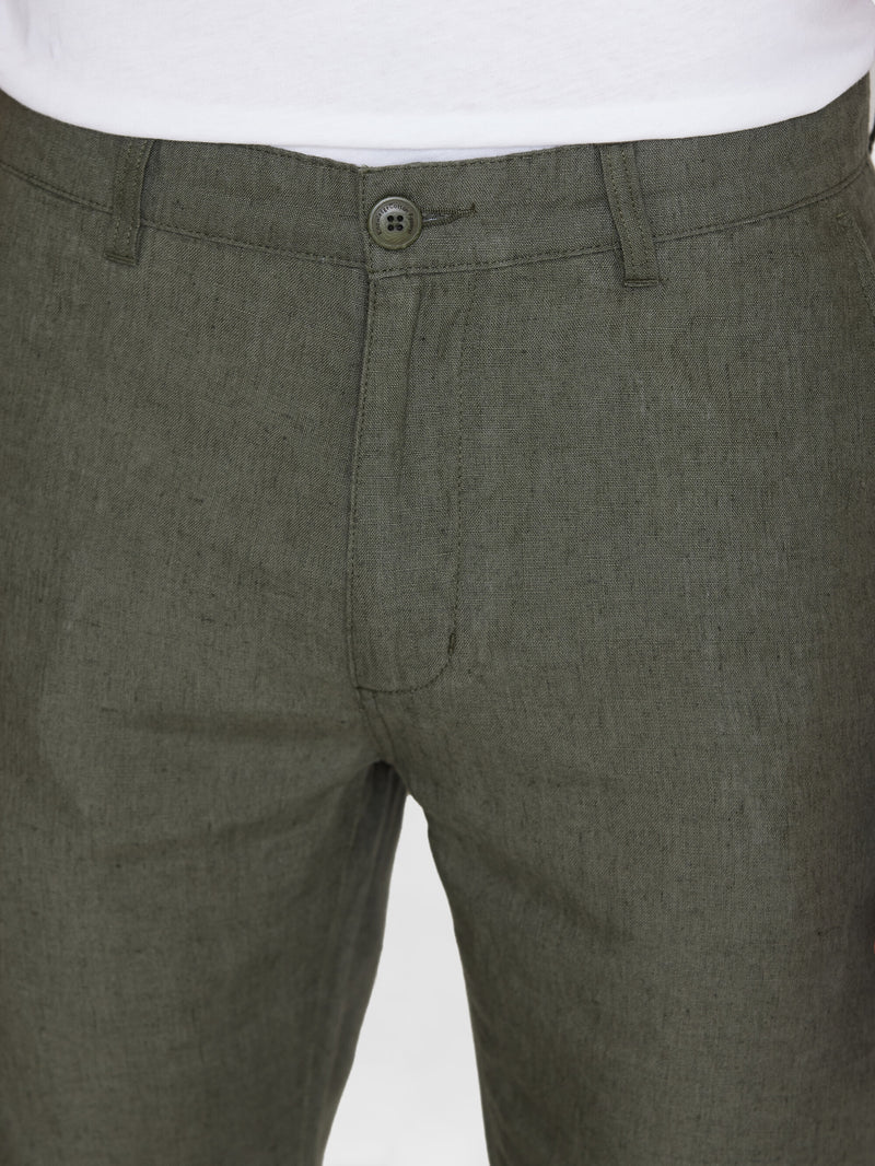 KnowledgeCotton Apparel - MEN CHUCK regular  linen pants - GOTS/Vegan Pants 1068 Burned Olive