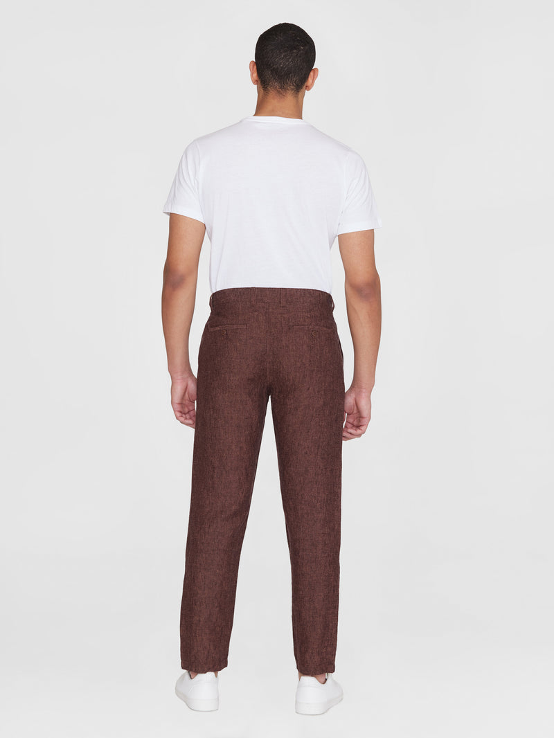 KnowledgeCotton Apparel - MEN CHUCK regular  linen pants - GOTS/Vegan Pants 1437 Chocolate Malt
