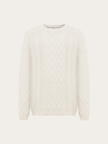 KnowledgeCotton Apparel - MEN Cable knit sweater Knits 1387 Egret