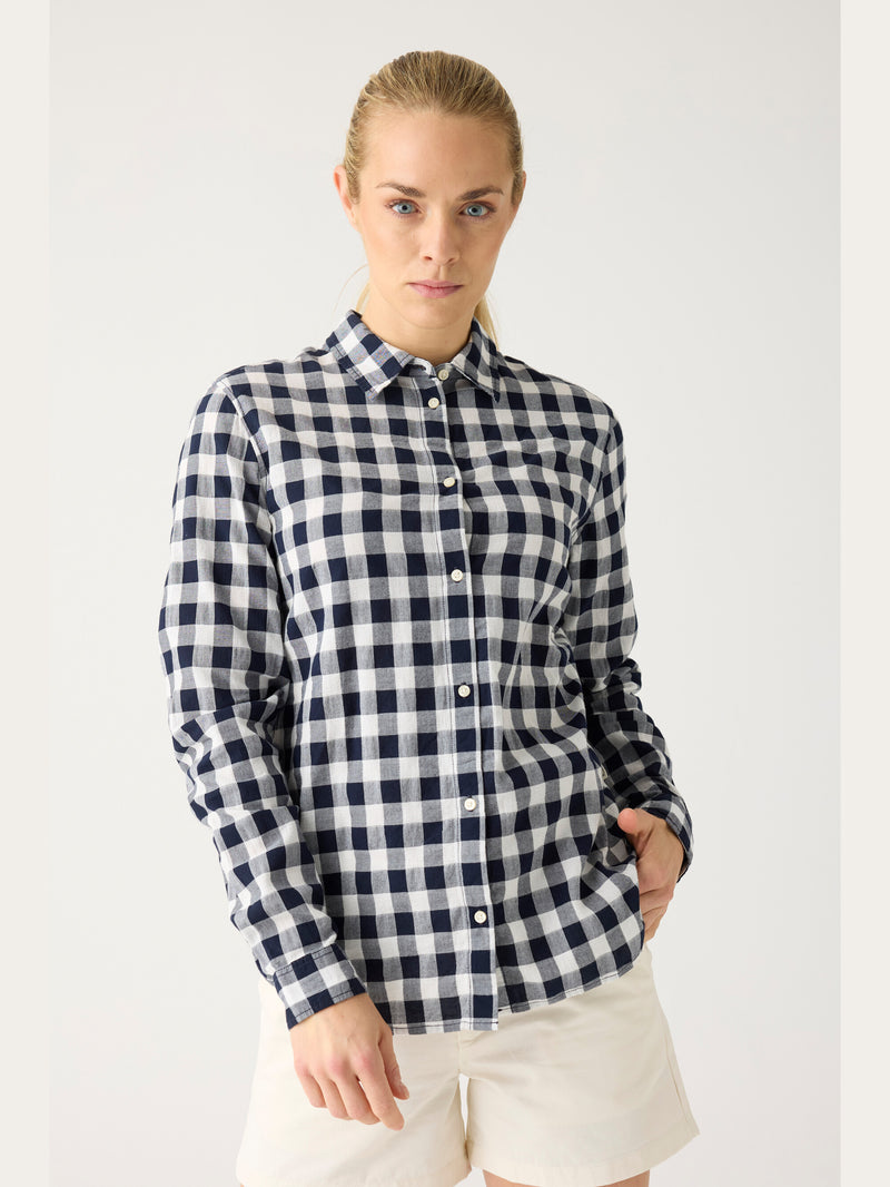 KnowledgeCotton Apparel - WMN Check long sleeved shirt - GOTS/Vegan Shirts 1412 Night Sky