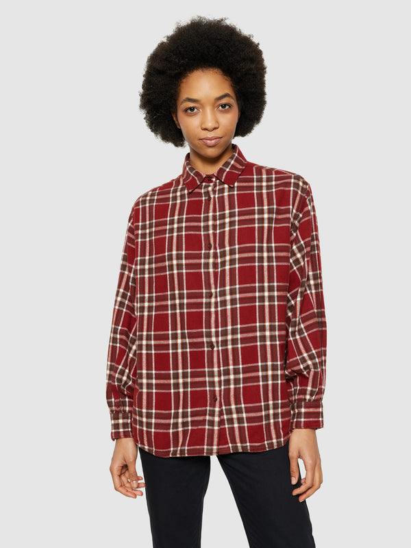 KnowledgeCotton Apparel - WMN Check shirt balloon arms Shirts 7025 Red check