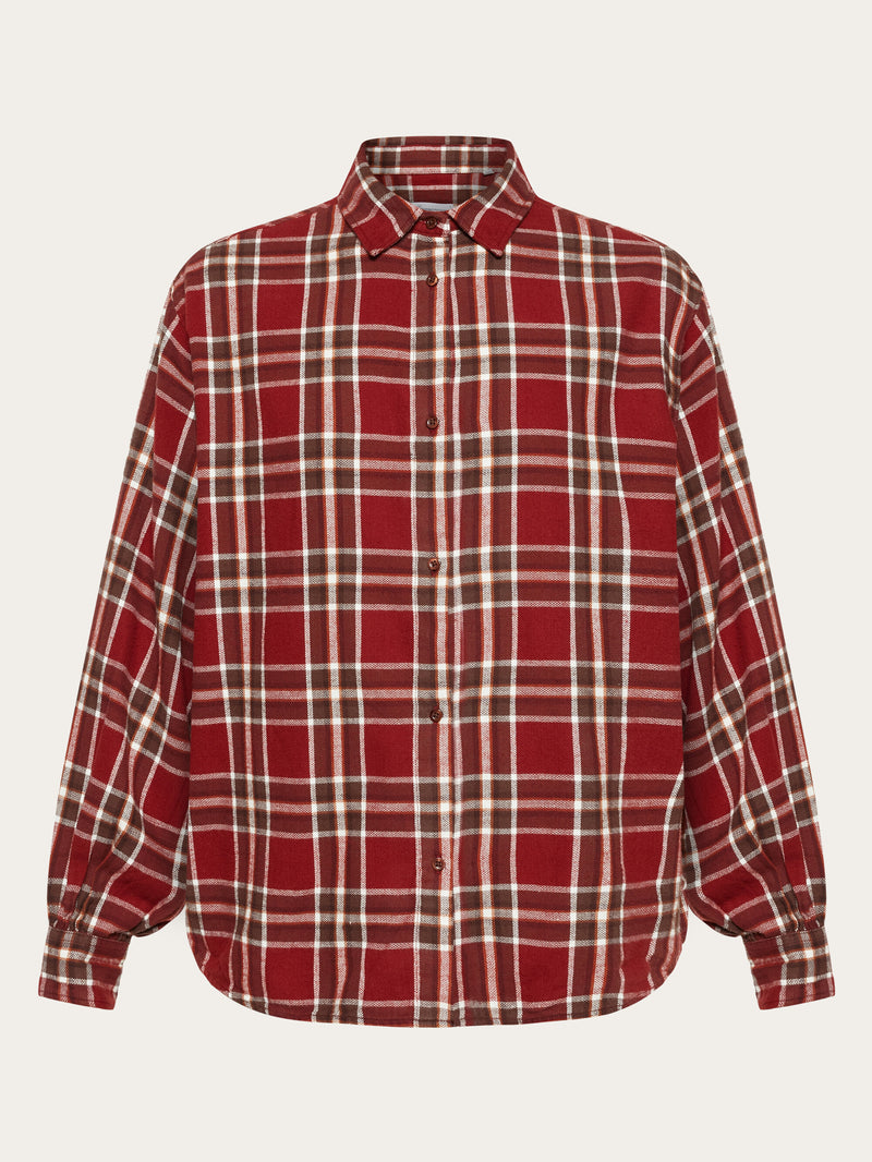 KnowledgeCotton Apparel - WMN Check shirt balloon arms Shirts 7025 Red check