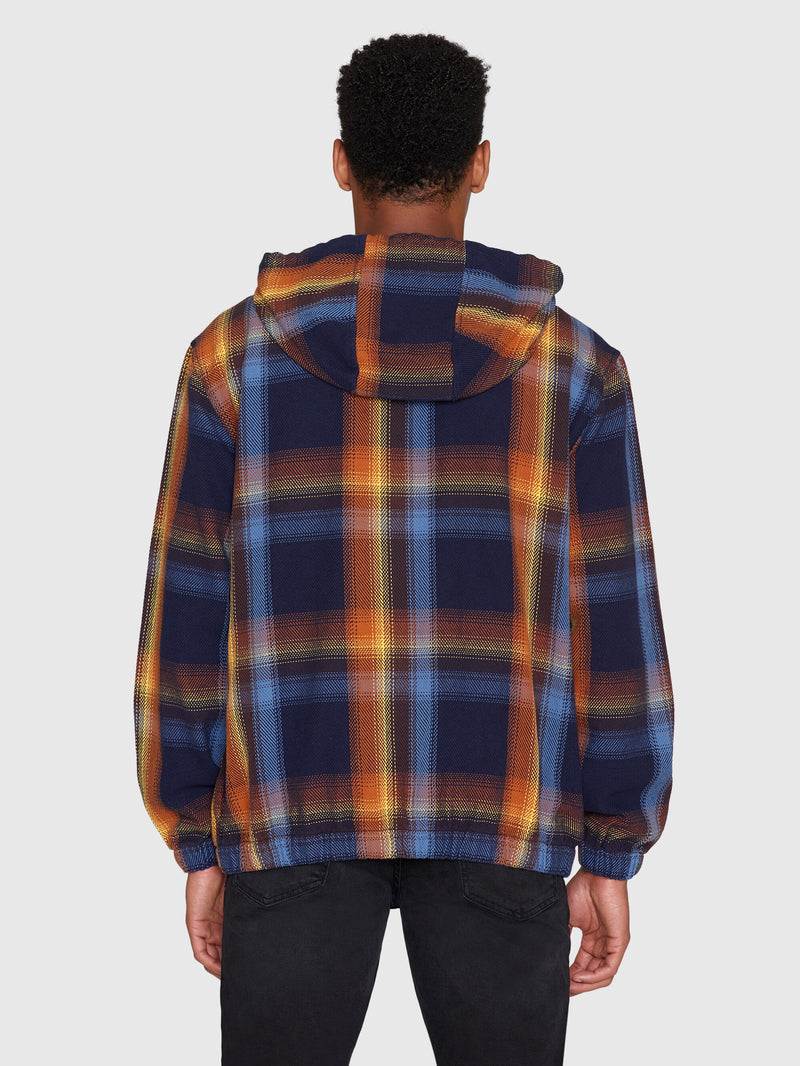 KnowledgeCotton Apparel - MEN Checked hoodie twill zipper jacket -GOTS/Vegan Jackets 7021 blue check