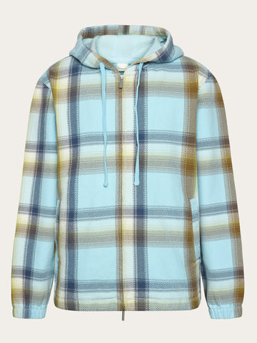 KnowledgeCotton Apparel - MEN Checked hoodie twill zipper jacket - GOTS/Vegan Jackets 7036 Navy