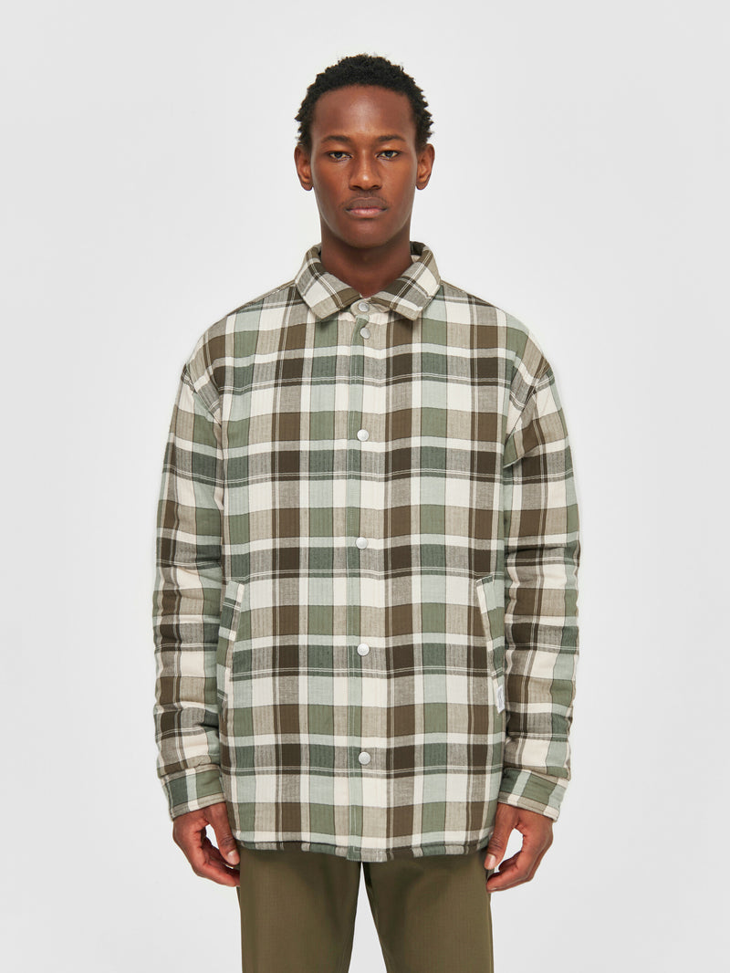 KnowledgeCotton Apparel - MEN Checked loose fit padded overshirt Overshirts 7023 Green check