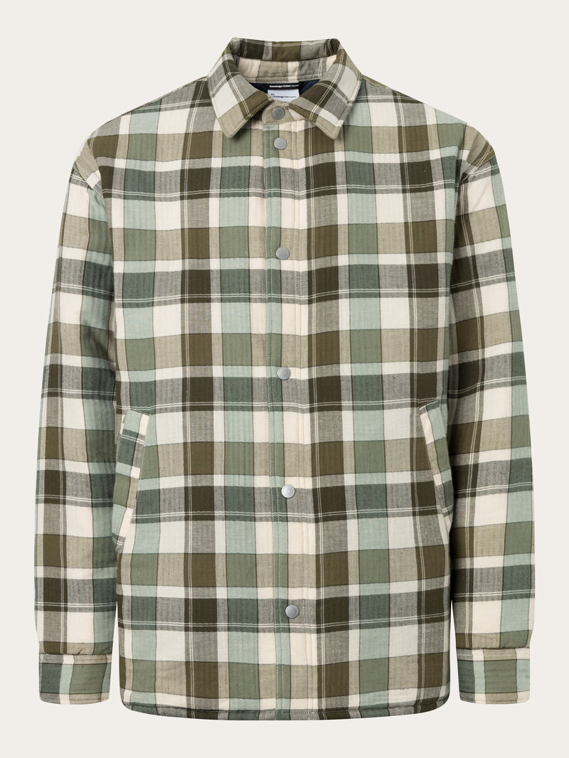 KnowledgeCotton Apparel - MEN Checked loose fit padded overshirt Overshirts 7023 Green check
