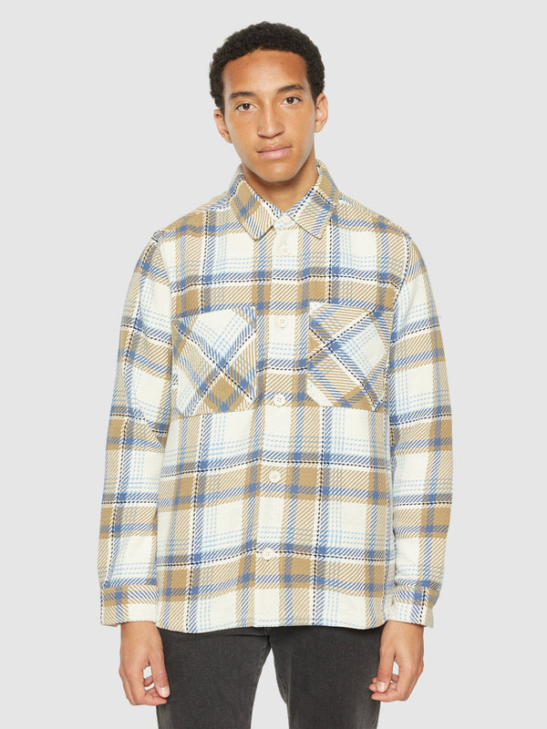 KnowledgeCotton Apparel - MEN Checked overshirt - GOTS/Vegan Overshirts 7033 Creme check