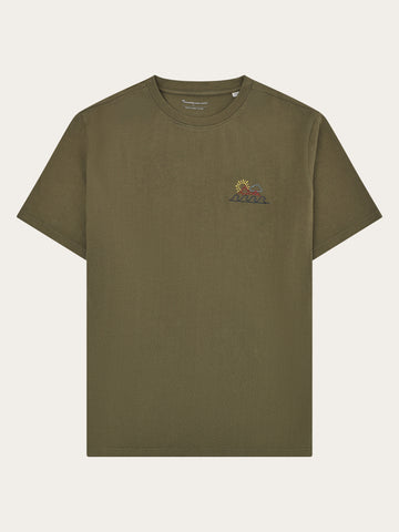 KnowledgeCotton Apparel - MEN Chest print t-shirt T-shirts 1068 Burned Olive