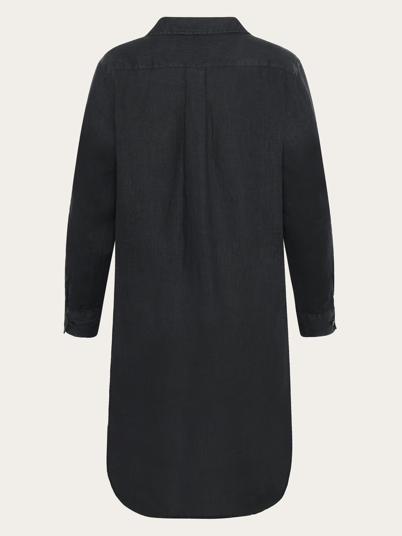 KnowledgeCotton Apparel - WMN Classic linen dress Dresses 1300 Black Jet