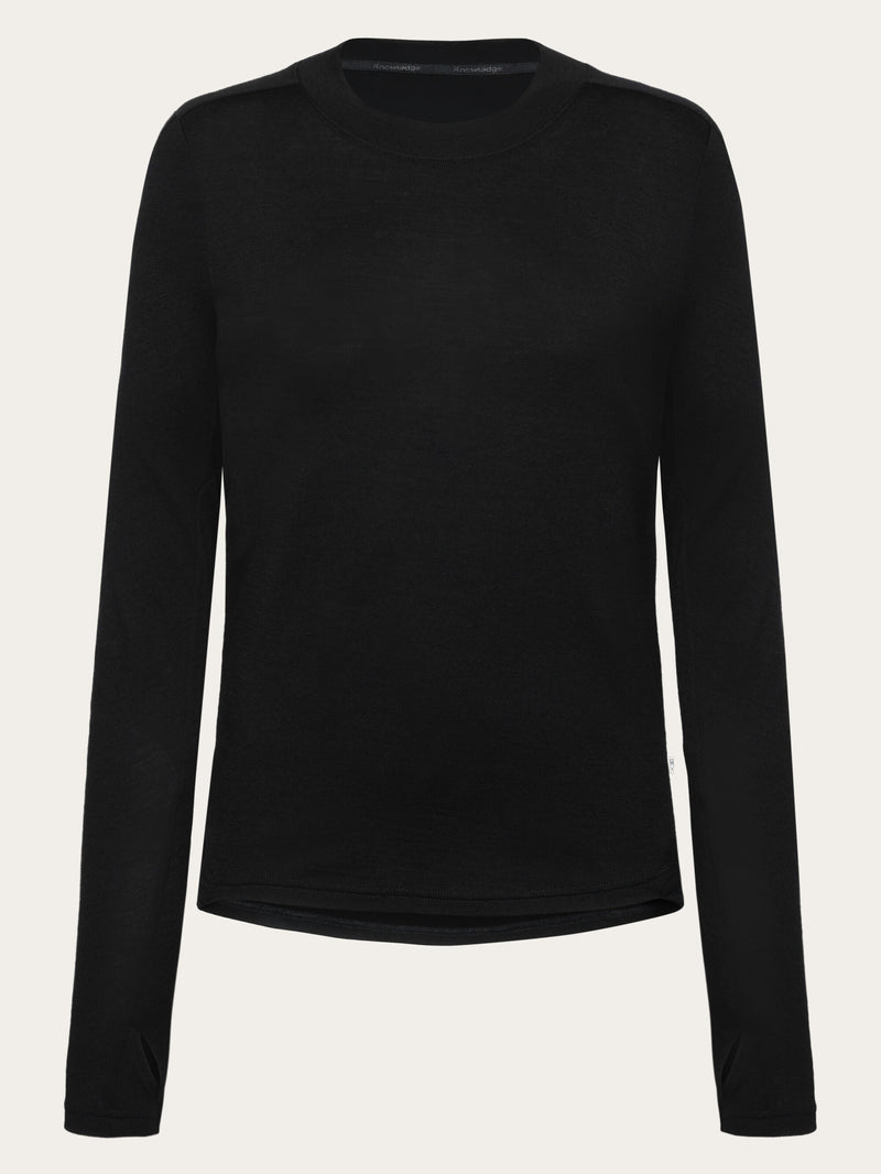 KnowledgeCotton Apparel - WMN Dynamic Wool 175 Single constructed long sleeve t-shirt - RWS Long Sleeves 1300 Black Jet