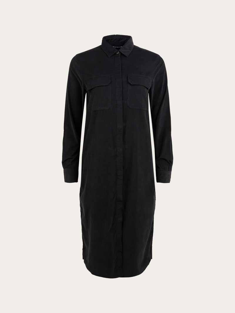 KnowledgeCotton Apparel - WMN Corduroy shirt dress Dresses 1300 Black Jet