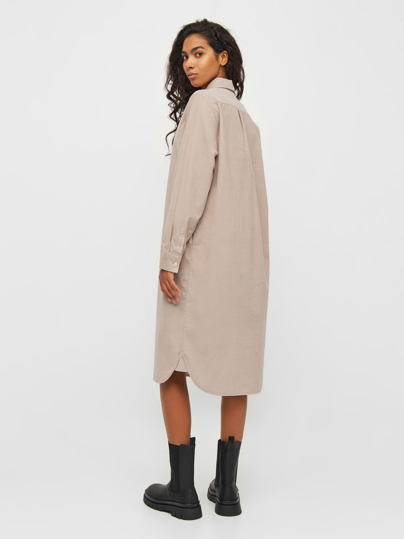 KnowledgeCotton Apparel - WMN Corduroy shirt dress Dresses 1228 Light feather gray