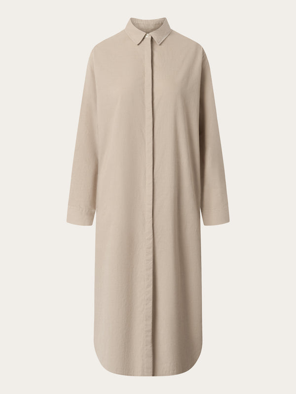 KnowledgeCotton Apparel - WMN Corduroy shirt dress Dresses 1228 Light feather gray