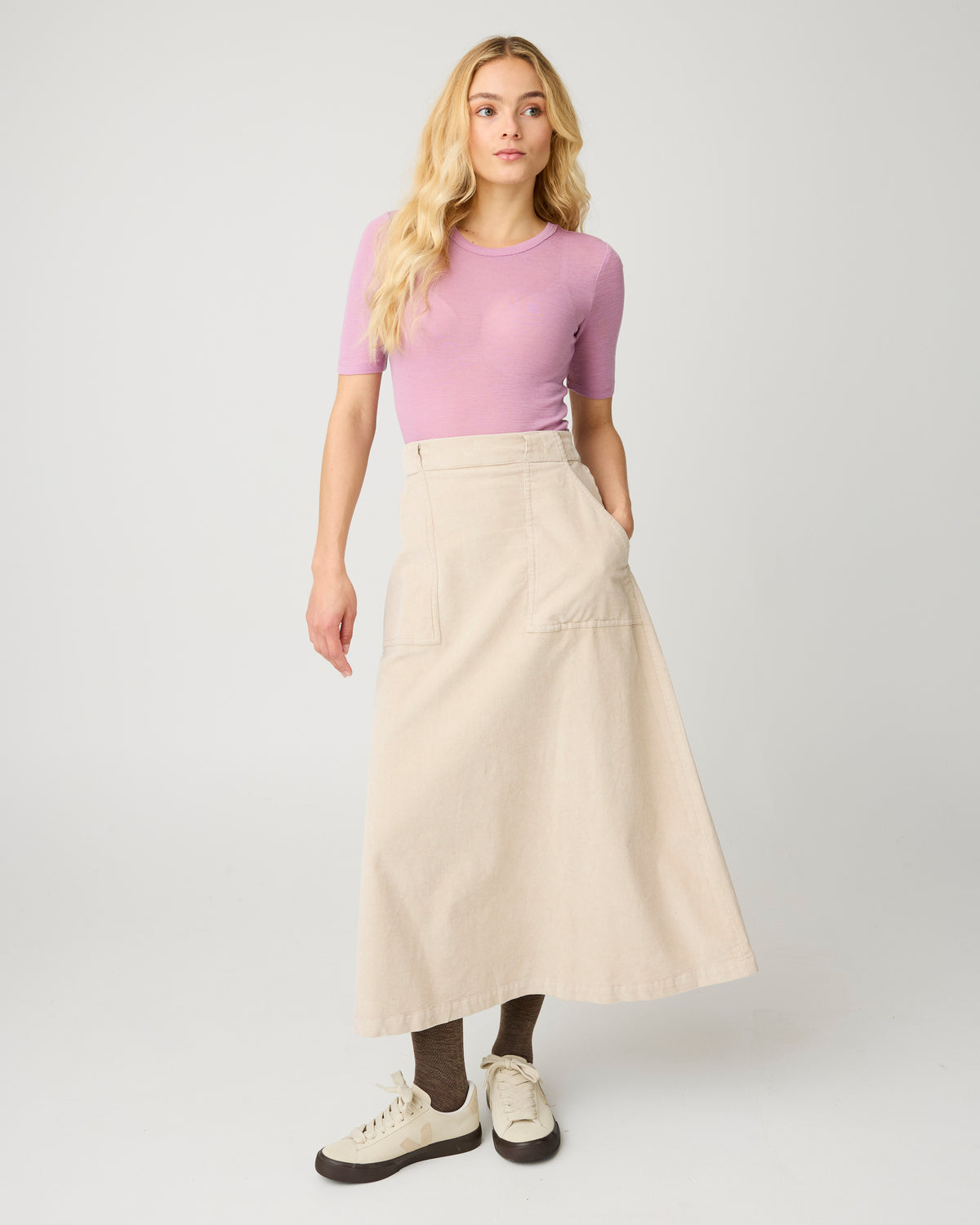 KnowledgeCotton Apparel - WMN Corduroy skirt Skirts 1228 Light feather gray