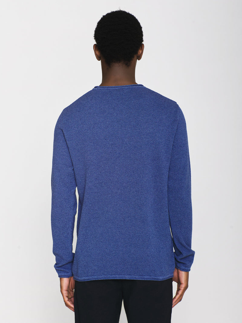 KnowledgeCotton Apparel - MEN Cotton crew neck knit with roll edge Knits 1427 Coronet Blue