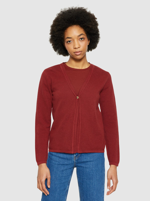 KnowledgeCotton Apparel - WMN Cotton micro bubble cardigan - Regenerative Organic Certified® - GOTS/vegan Knits 1478 Fired Brick