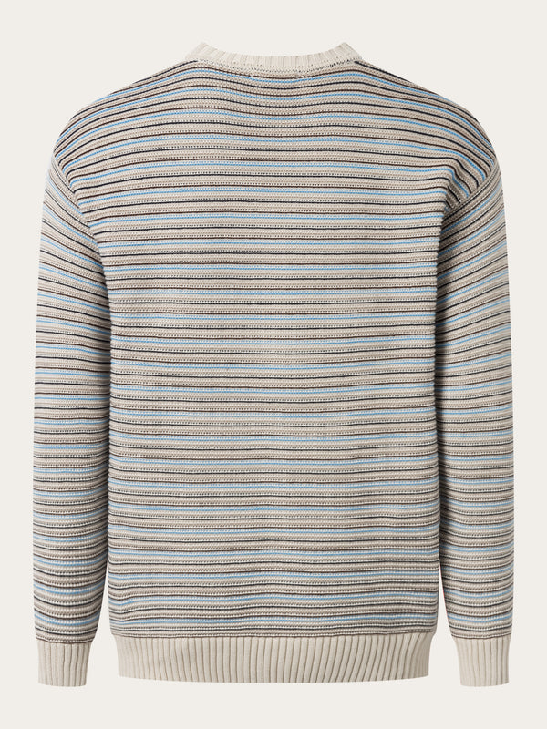 KnowledgeCotton Apparel - MEN Cotton striped knitted crew neck Knits 8030 Beige stripe