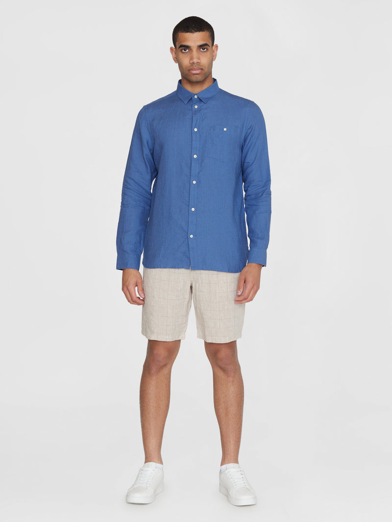 KnowledgeCotton Apparel - MEN Custom fit linen shirt Shirts 1432 Moonlight Blue