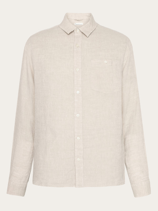 KnowledgeCotton Apparel - MEN Custom fit linen shirt Shirts 1449 Yarndyed - Light feather gray