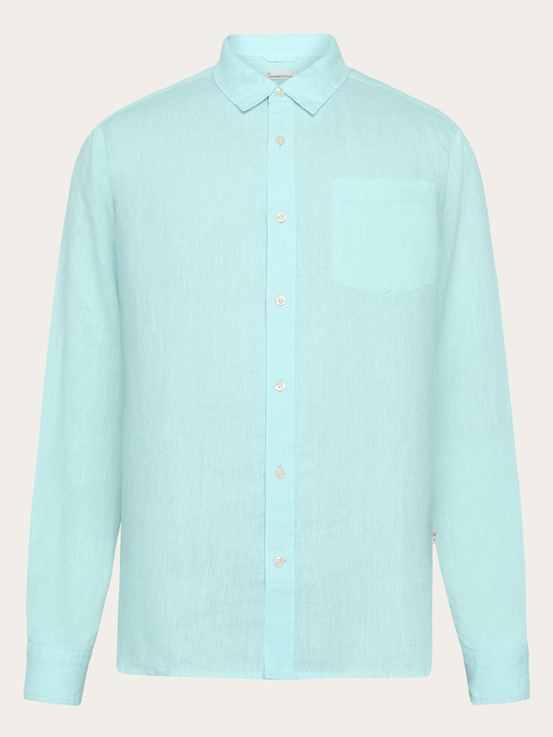 KnowledgeCotton Apparel - MEN Custom fit linen shirt Shirts 1480 Aqua-Esque