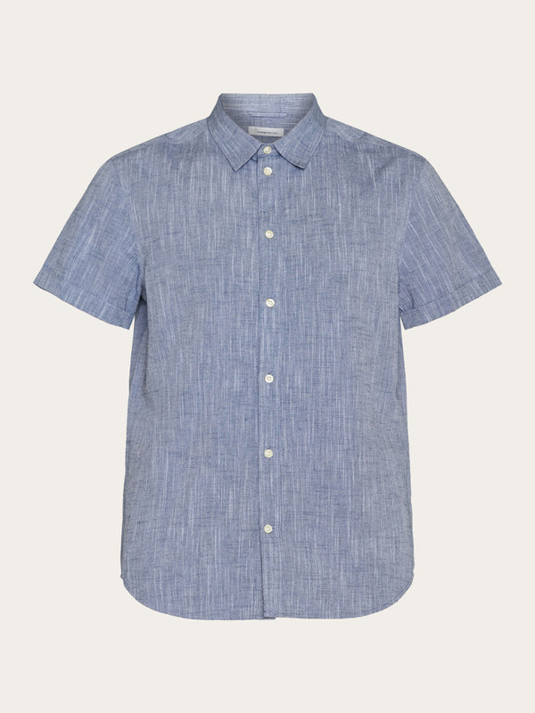 KnowledgeCotton Apparel - MEN Custom fit linen short sleeve shirt Shirts 1001 Total Eclipse