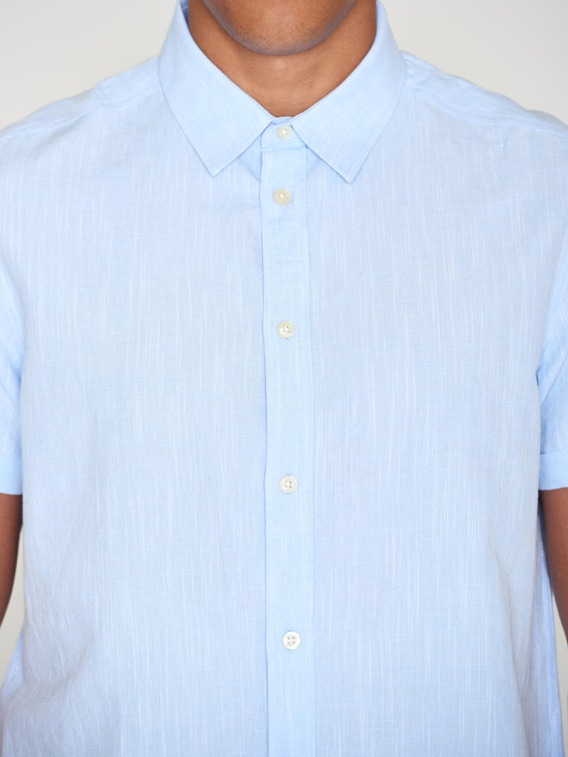 KnowledgeCotton Apparel - MEN Custom fit linen short sleeve shirt Shirts 1009 Skyway