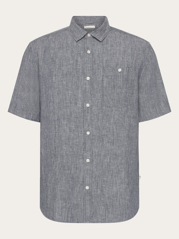 KnowledgeCotton Apparel - MEN Custom fit linen short sleeve shirt Shirts 1226 Vintage Indigo