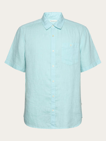 KnowledgeCotton Apparel - MEN Custom fit linen short sleeve shirt Shirts 1480 Aqua-Esque
