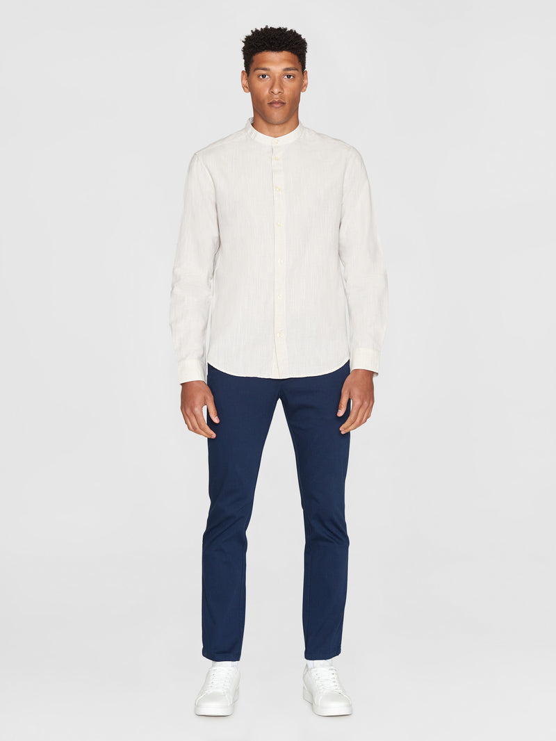 KnowledgeCotton Apparel - MEN Custom fit linen stand collar shirt Shirts 1228 Light feather gray