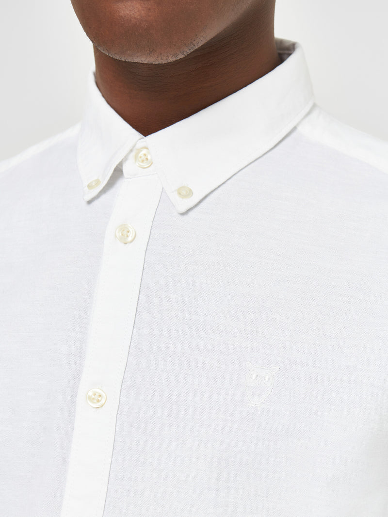 KnowledgeCotton Apparel - MEN Custom tailored fit small owl oxford shirt Shirts 1010 Bright White