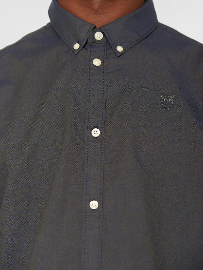 KnowledgeCotton Apparel - MEN Custom tailored fit small owl oxford shirt Shirts 1100 Dark Olive