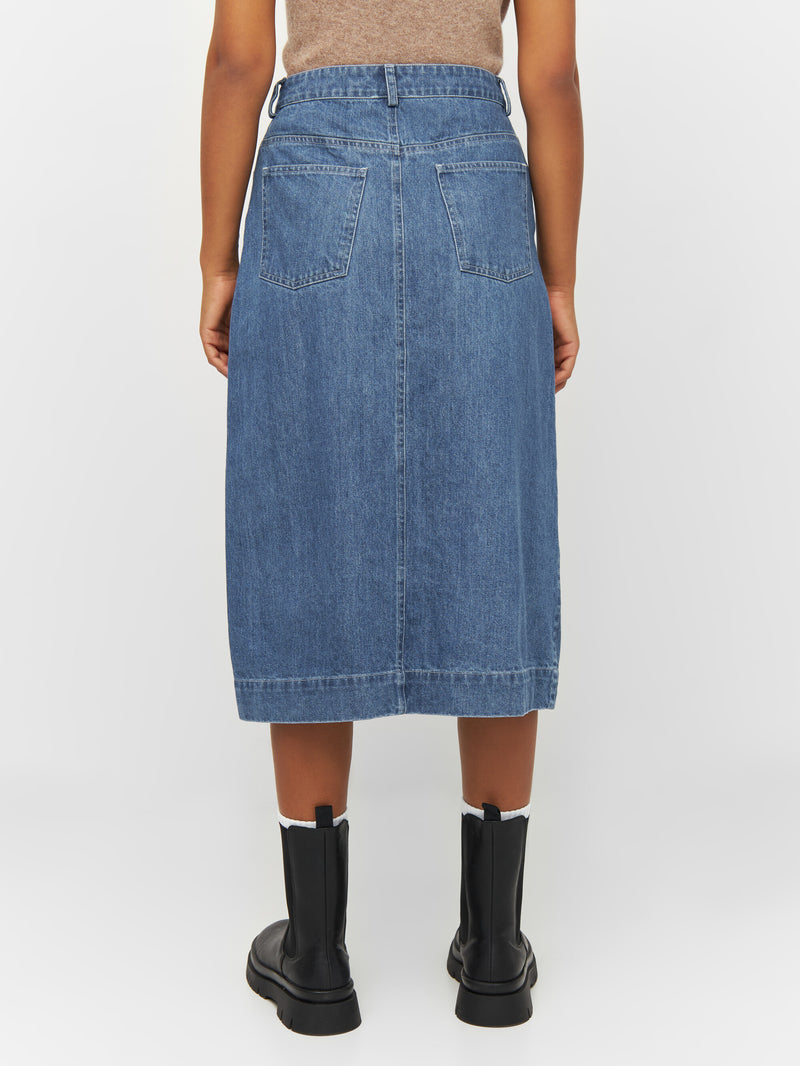 KnowledgeCotton Apparel - WMN Denim midi length skirt Skirts 3035 Vintage Indigo