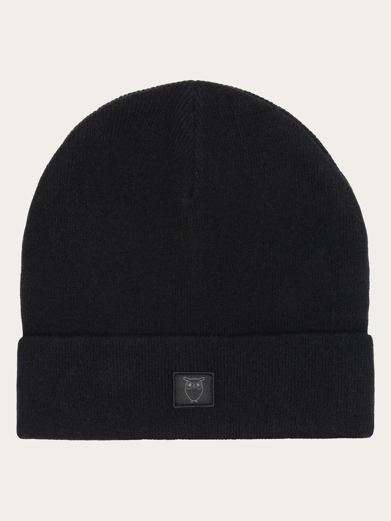 KnowledgeCotton Apparel - UNI Double layer wool beanie Hats 1300 Black Jet