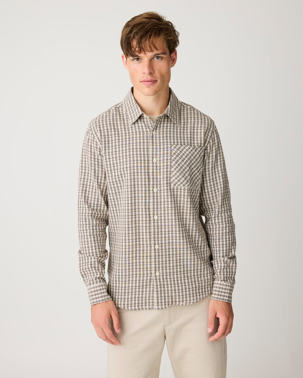 KnowledgeCotton Apparel - MEN Dune regular check shirt Shirts 7033 Creme check