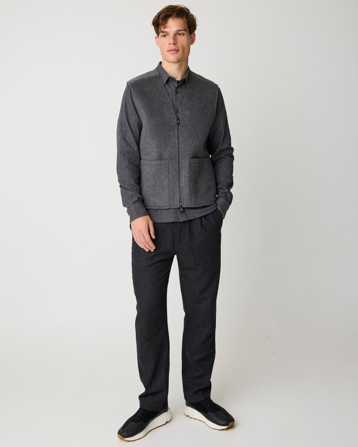 KnowledgeCotton Apparel - MEN Dune regular flannel shirt Shirts 1073 Dark Grey Melange