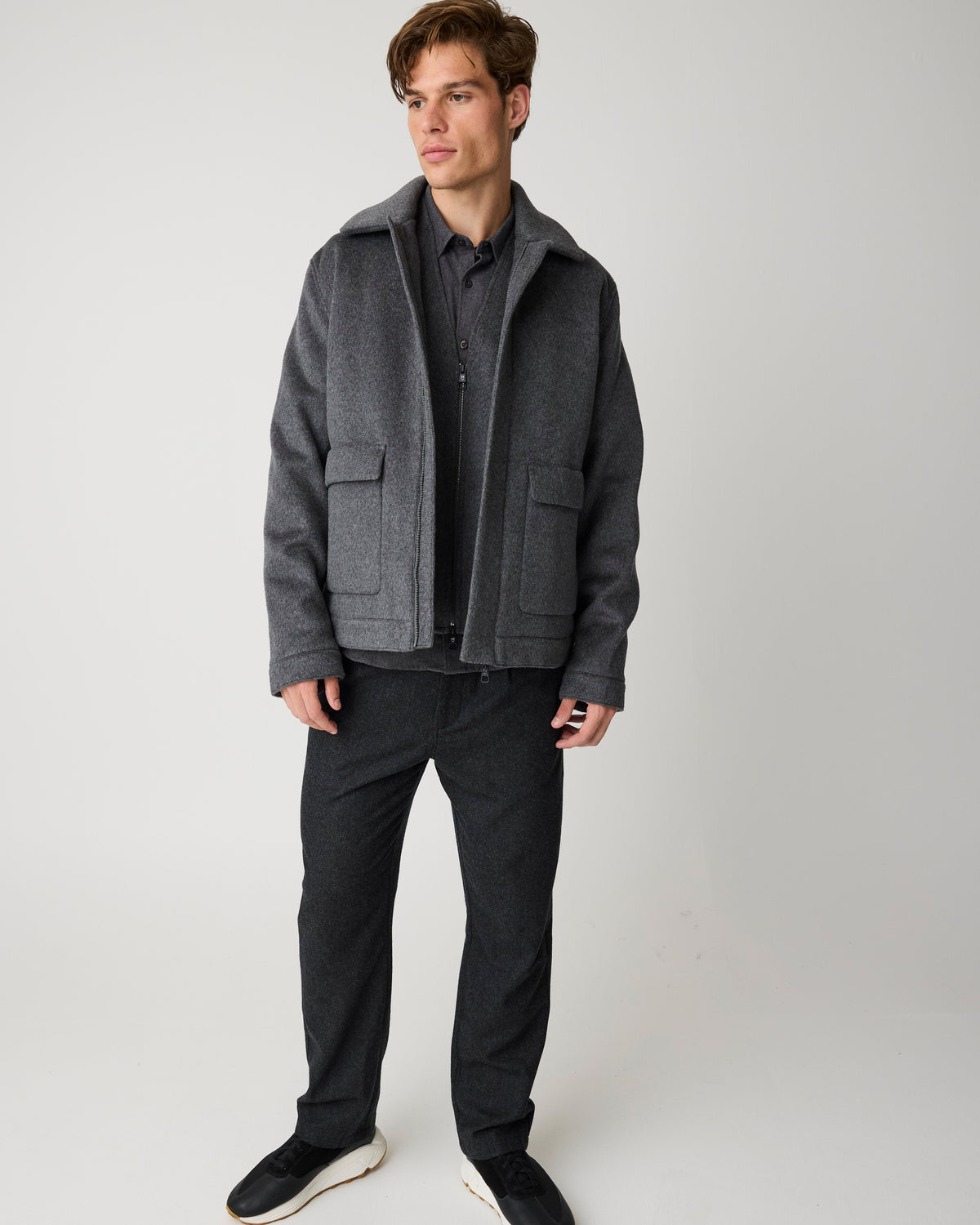 KnowledgeCotton Apparel - MEN Dune regular flannel shirt Shirts 1073 Dark Grey Melange