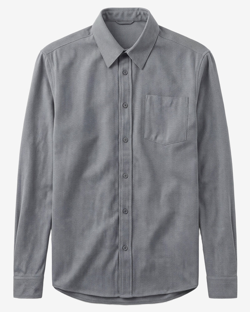 KnowledgeCotton Apparel - MEN Dune regular herringbone shirt Shirts 1412 Night Sky
