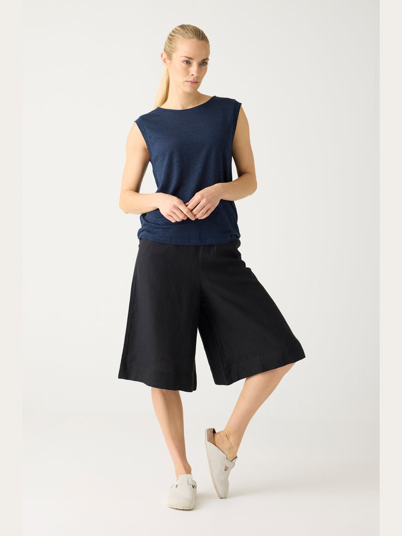 KnowledgeCotton Apparel - WMN EVE culotte high-rise wide linen shorts - GOTS/Vegan Shorts 1300 Black Jet
