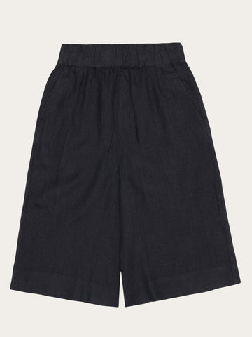 KnowledgeCotton Apparel - WMN Eve wide linen culotte shorts Shorts 1300 Black Jet