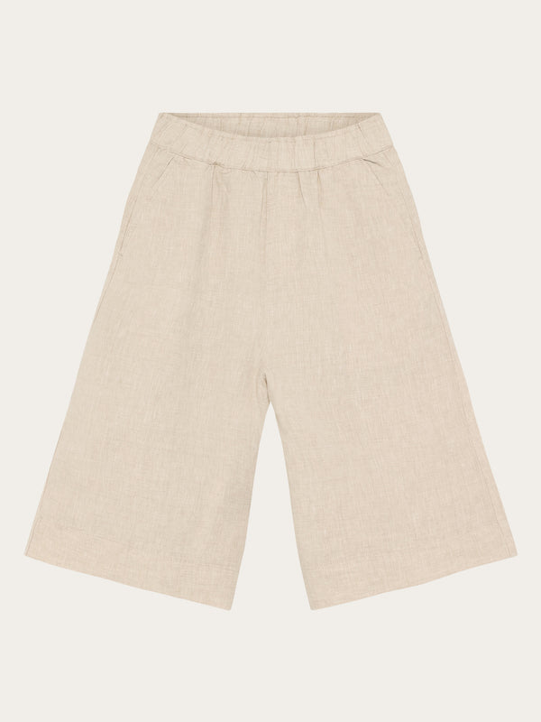KnowledgeCotton Apparel - WMN EVE culotte high-rise wide linen shorts - GOTS/Vegan Shorts 1449 Yarndyed - Light feather gray