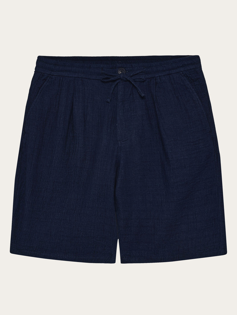 KnowledgeCotton Apparel - MEN FIG Loose fit dobby shorts - GOTS/Vegan Shorts 1483 Indigo