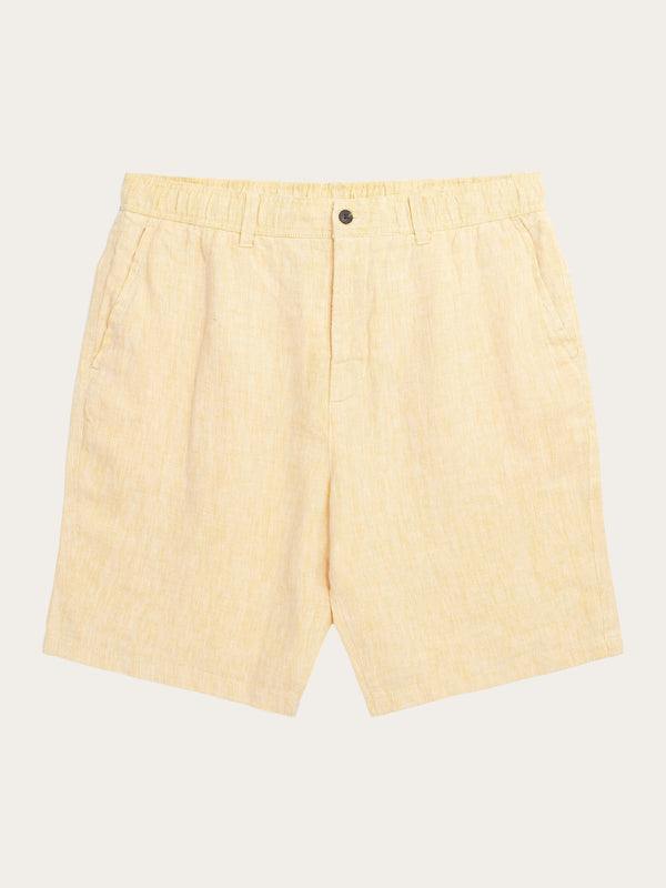 KnowledgeCotton Apparel - MEN FIG loose herringbone linen elastic waist shorts - GOTS/Vegan Shorts 1429 Misted Yellow