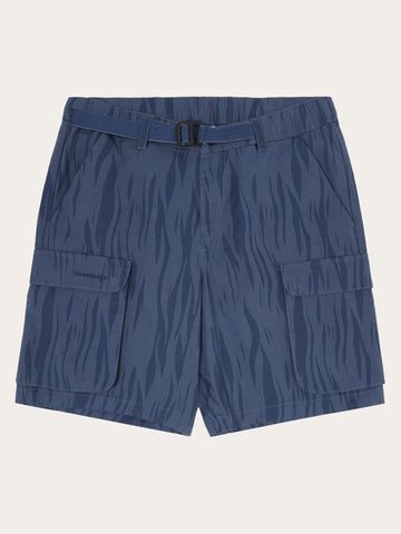 KnowledgeCotton Apparel - MEN FLINT ripstop Northern Lights twill belt cargo shorts - GOTS/Vegan Shorts 9921 Blue