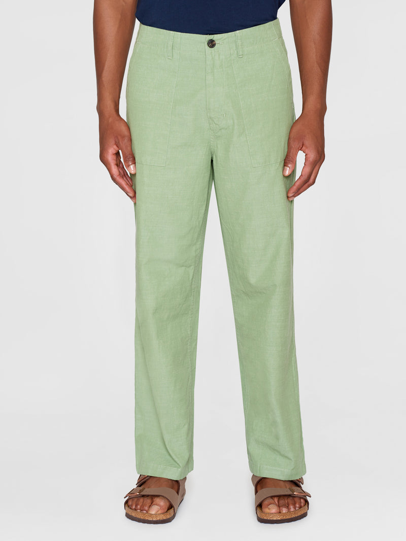 KnowledgeCotton Apparel - MEN FLINT wide slub yarn pants - GOTS/Vegan Pants 1454 Shale Green