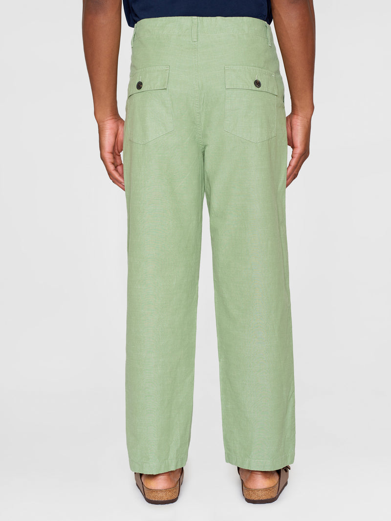 KnowledgeCotton Apparel - MEN FLINT wide slub yarn pants - GOTS/Vegan Pants 1454 Shale Green