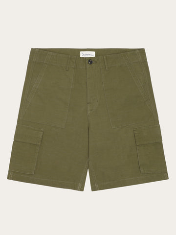 KnowledgeCotton Apparel - MEN FLINT wide slub yarn shorts - GOTS/Vegan Shorts 1068 Burned Olive