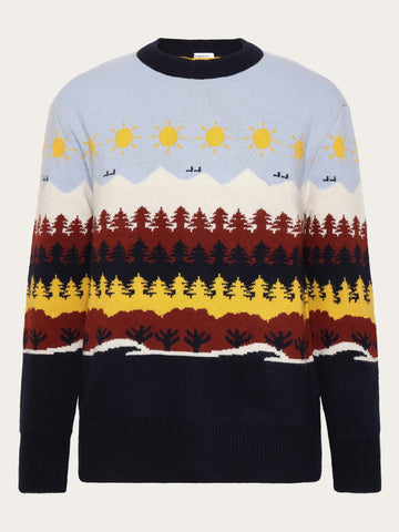 KnowledgeCotton Apparel - UNI Fair Isle crew neck knit - RWS Knits 9932 Multi color AOP