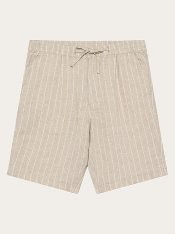 KnowledgeCotton Apparel - MEN Fig loose linen shorts Shorts 8033 Creme Stripe