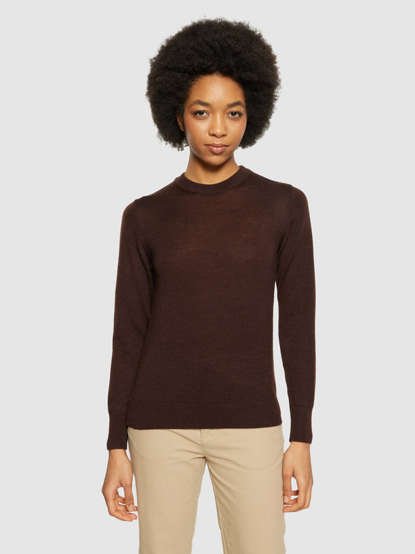 KnowledgeCotton Apparel - WMN Merino Wool Crew Neck RWS Knits 1243 Demitasse (brown)