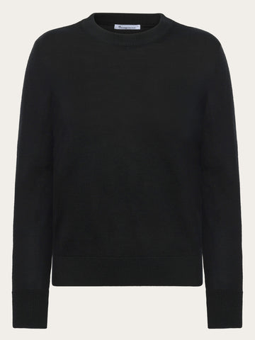 KnowledgeCotton Apparel - WMN Merino crew neck sweater Knits 1300 Black Jet